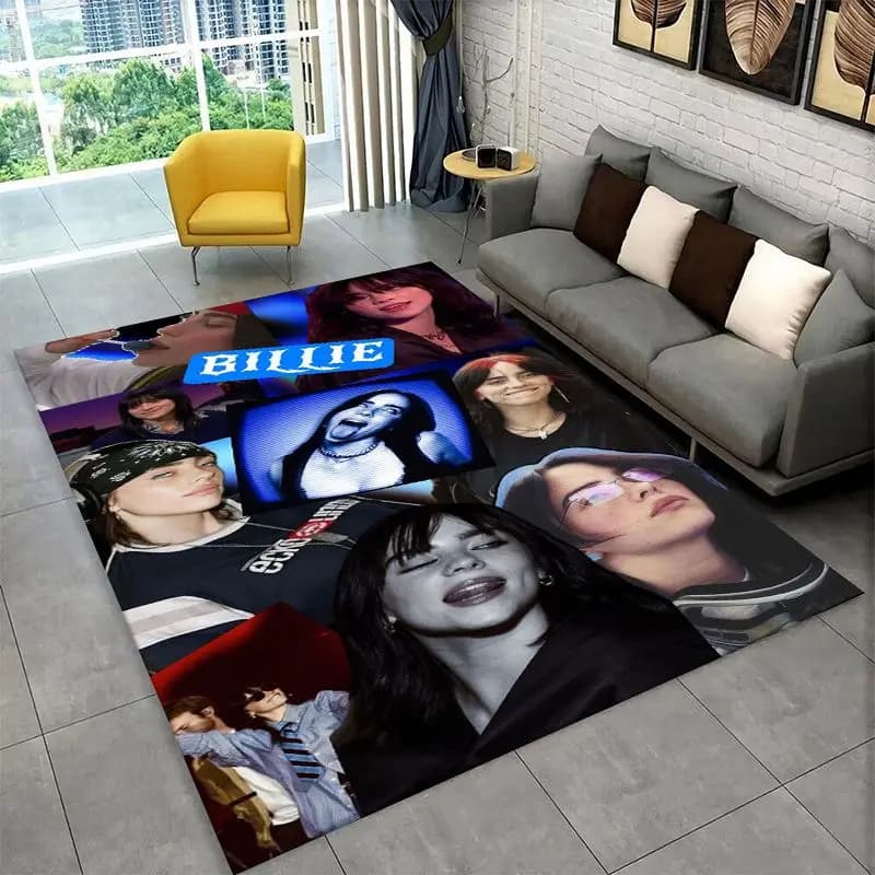 Famous Singer Billie Eilish Star Non-Slip Area Rug for Living Room,Bedroom,Playroom,Carpet Floor Mat Home Decor Rug Room