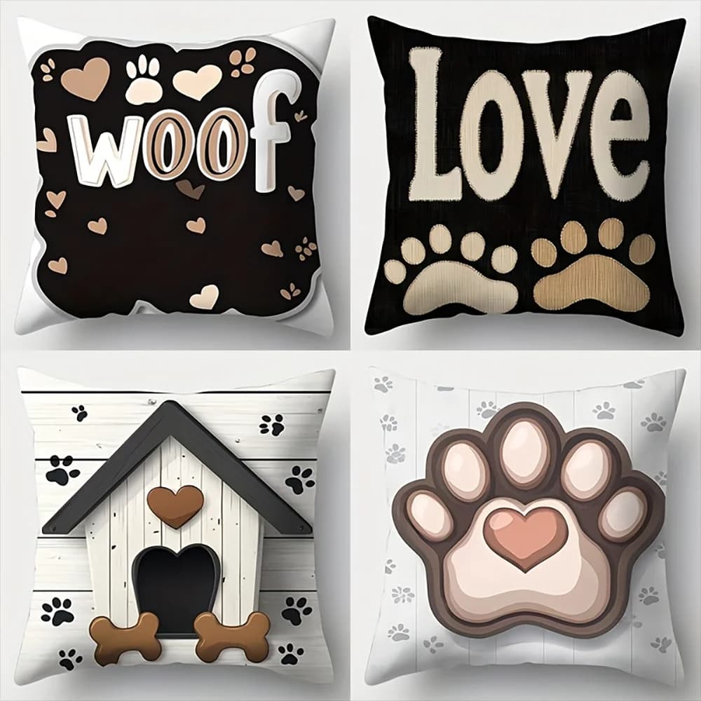 4 copricuscini con stampa di zampa di cane, copricuscini in poliestere per la decorazione della casa, soggiorno, camera da letto