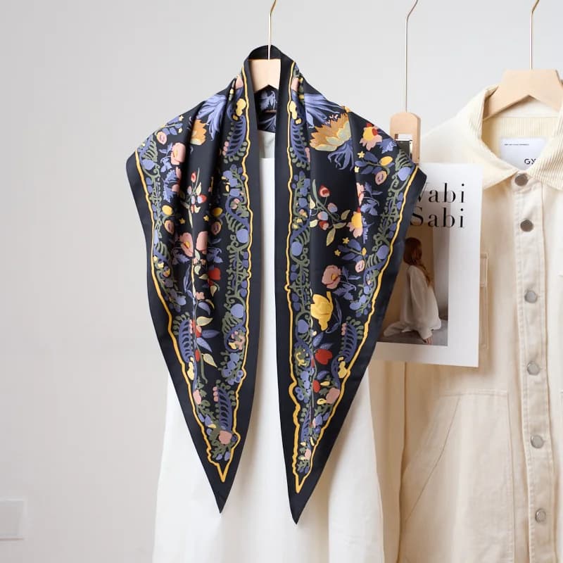 Sciarpa stile vecchio denaro Stampa floreale Triangolo di seta come sciarpa da donna francese elegante cintura fascia moda avvolgere la testa regalo