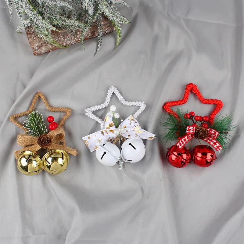 1pc Christmas Star Bell Accessories Hanging Ornament DIY Christmas Tree Ribbon Wind Chime Display Prop