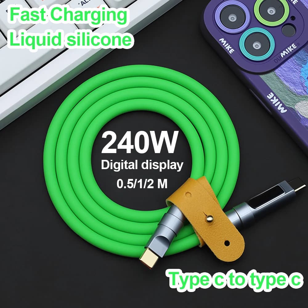 Cavo USB-C a USB-C da 240W in silicone liquido con display digitale, ricarica rapida e trasferimento dati per iPhone 15 16 17 Pro, laptop e Samsung