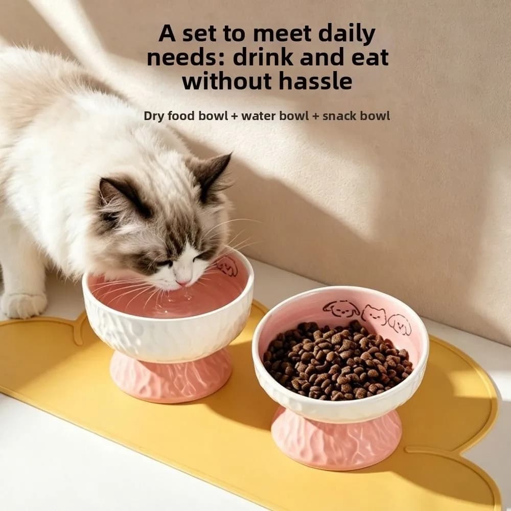 Ceramic Elevated Cat Bowl Anti-Vomiting Cute Pet Food Water Bowl Slanted Large Caliber Pet Food Dispenser Dog Accessories