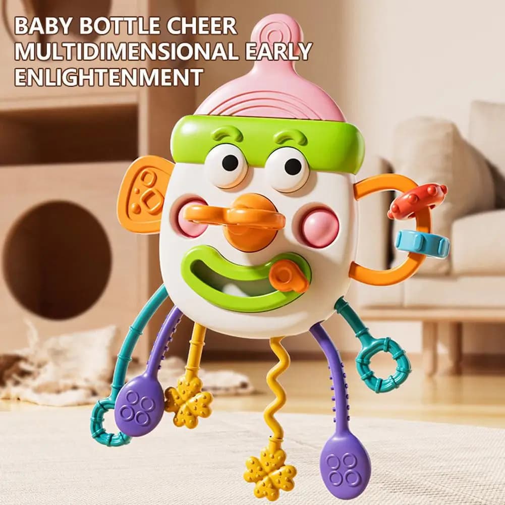 Baby Pull Along Toy Silicone Teething Multi-Sensory Interactive Pull Rope Toy Develop Hand Dexterity Educational Plaything