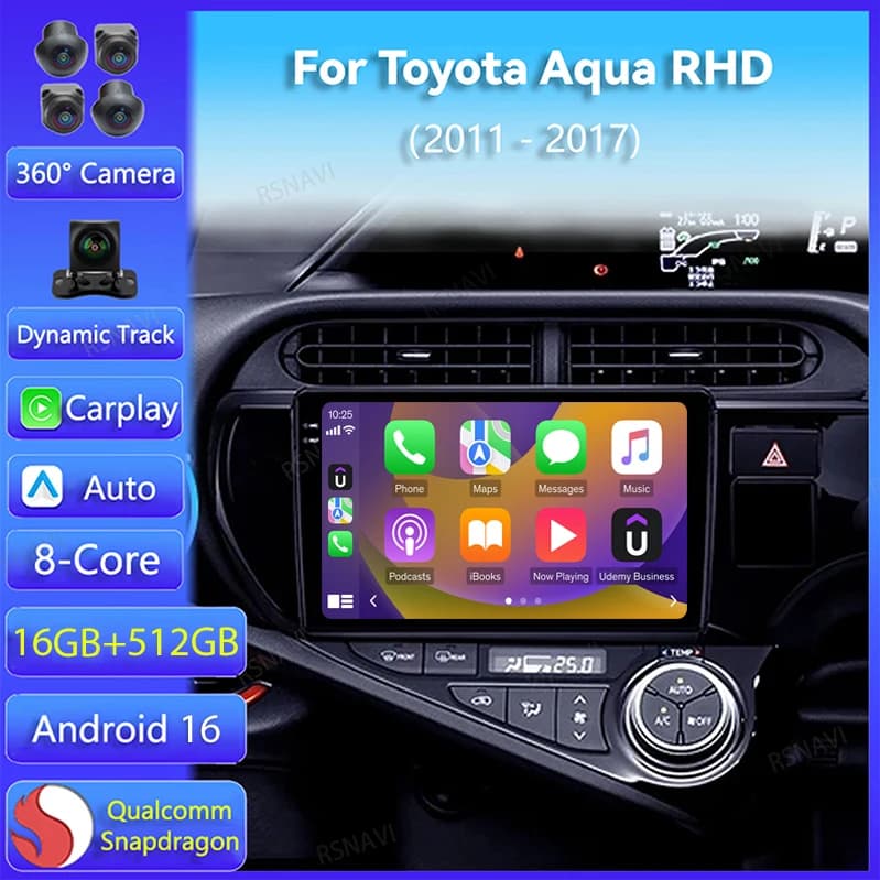 Android 15 Carplay Auto GPS Per Toyota Aqua RHD 2011 - 2017 Auto Radio DSP Video di Navigazione WIFI + 4G Stereo 2Din Lettore 360 Macchina Fotografica
