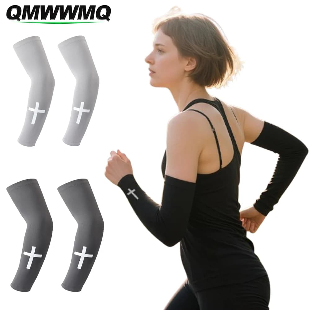 1 paio di maniche protettive UV rinfrescanti, copribraccia a compressione con croce cristiana per calcio, baseball, pallavolo, ciclismo