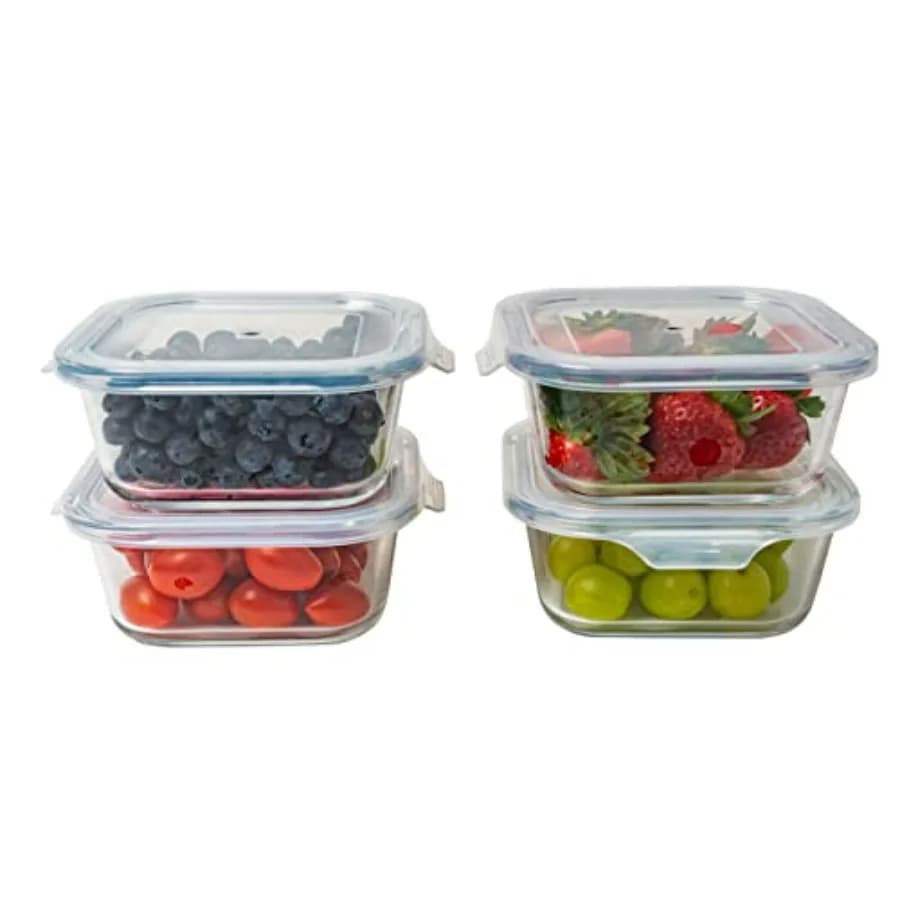 Contenitore quadrato in vetro, contenitori per alimenti impilabili con sigillo ermetico senza BPA con coperchi, organizzazione della cucina per la preparazione dei pasti e S