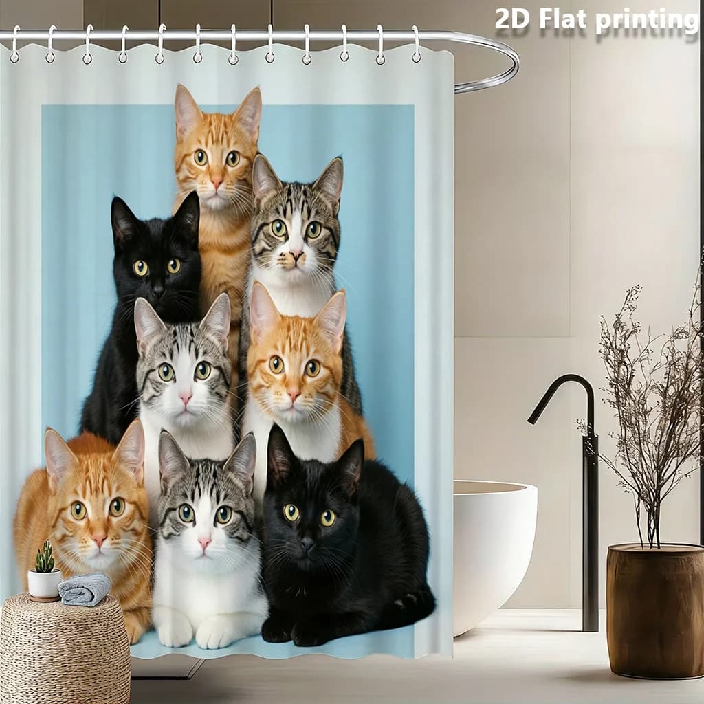 Adorable Cat Shower Curtain Waterproof Bathroom Decoration Polyester Print Cute Pet Animal Home Shower Curtain