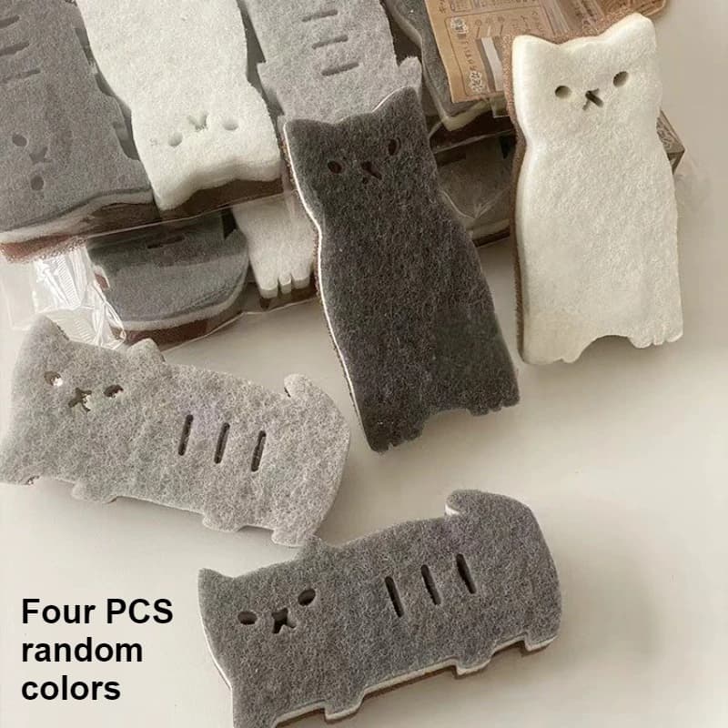 Set di spugne da cucina per gatti da 4 pezzi, strumenti per la pulizia dei piatti spessi e resistenti, design a forma di gatto, spugne antigraffio, ecologiche
