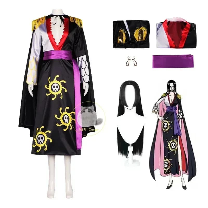 Anime Boa Hancock Costumi Cosplay Sexy Impero Nero Kimono Abito Uniforme Boa Hancock Parrucca Orecchini Costumi di Halloween per le donne