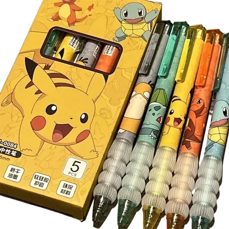 Set di 5 Penne Pokemon con Pikachu, Squirtle, Charmander, Penne Gel a Pressione Carine, Set di Cancelleria per Scuola e Ufficio, Regali a Tema Anime