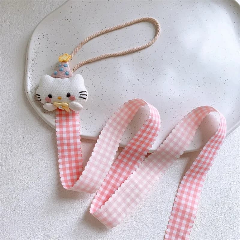 Sanrio Hello Kitty - Portaoggetti a forma di gatto in tessuto trapuntato con motivo scozzese, decorazione per la cameretta delle bambine