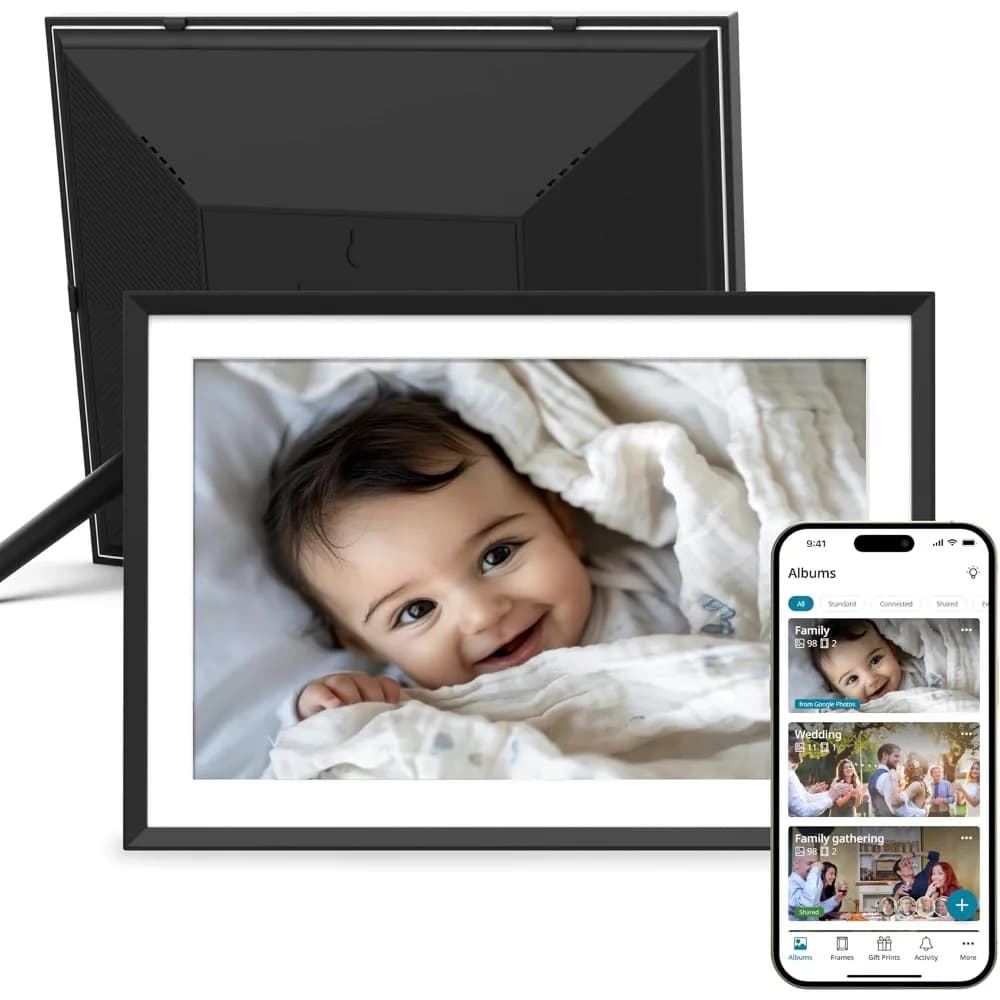 Cornice Digitale WiFi con Display HD da 10.1 Pollici, Condividi Foto e Video via Email e App, Rotazione Automatica, Pronta per un Regalo