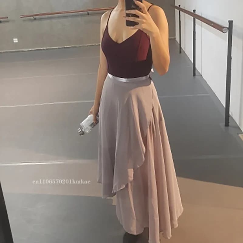 Chiffon Ballet Tutu Dance Skirt Dance Skate Wrap Scarf Gymnastics Ballerina Lyrical Long Ballet Skirt Ballet Dance Dress Women