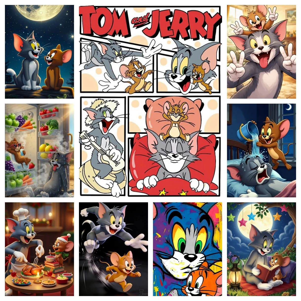 2026 New Tom and Jerry 5D DIY Diamond Painting Kits Embroidery Funny Animated Cartoon Cross Stitch Home Decor Children's Gift
