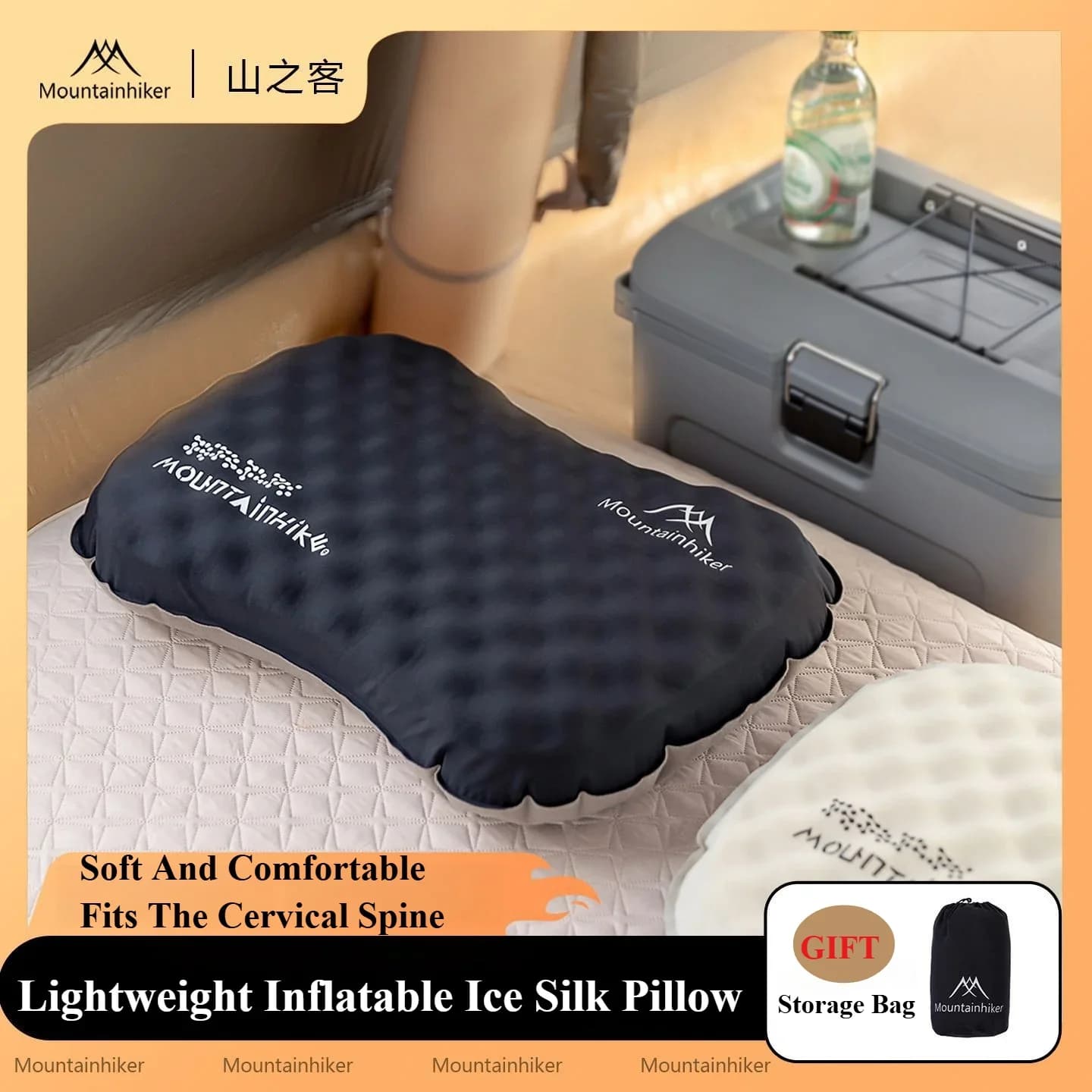 Mountainhiker Ultralight Inflatable Travel Pillow with Soft Washable Cover Ergonomic Support for Neck And Lumbar