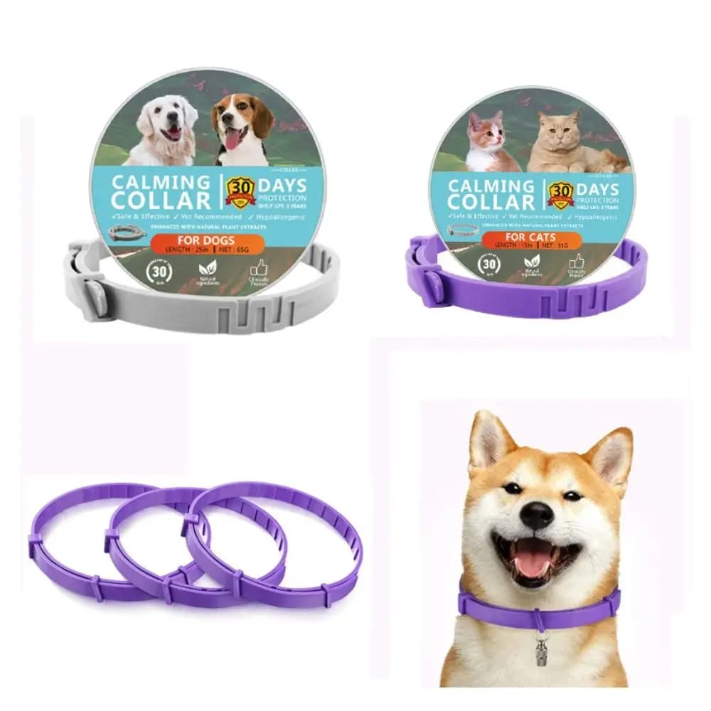 Collare Calmante Portatile per Animali Domestici 38cm/63.5cm, Regolabile in TPR, Collana Impermeabile Anti-Ansia e Stress per Cani e Gatti