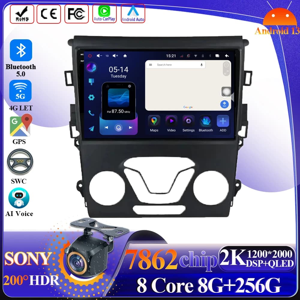 Autoradio For Ford Mondeo 5 Fusion 2012 - 2014 Carplay Android Multimedia Video Player GPS Navigation 5G Wifi USB Touch Display