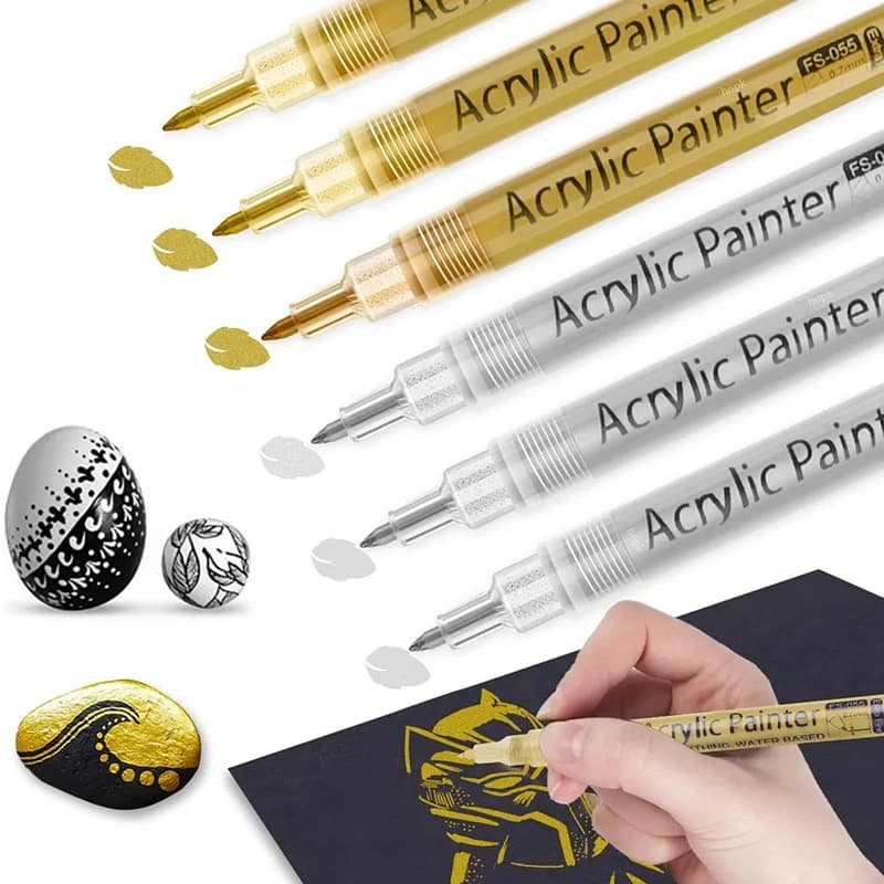 3 pezzi/set pennarelli acrilici penna per vernice nero/bianco/oro/argento per pittura su roccia, pietra, ceramica, pneumatici, metallo, tela punta extra fine