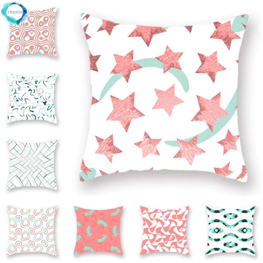Nordic Abstract Geometry Arrow Star Pattern Pink Sky Blue Polyester Decorative Cushion Cover Sofa Decoration Pillow Case 45x45cm