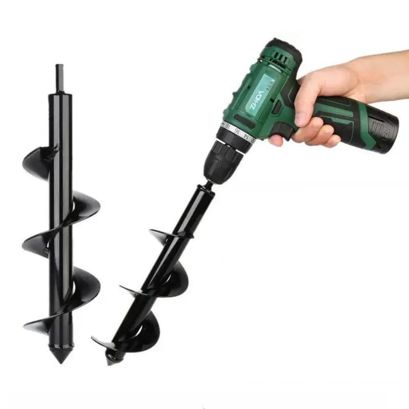 Manual spiral drill for seeding, flowers, vegetables, in greenhouse, with electric drill and torch.
