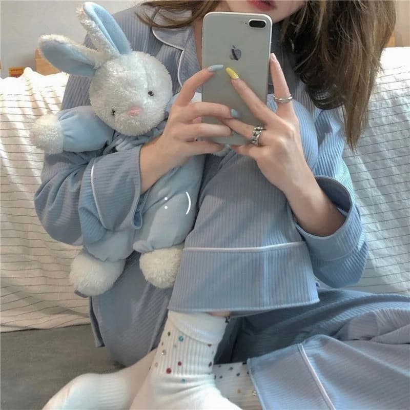 2026 Spring and Autumn New Women's Solid Color Pajamas Homewear Suit Girls Long-Sleeved Autumn and Winter Leisure Homewear Suit