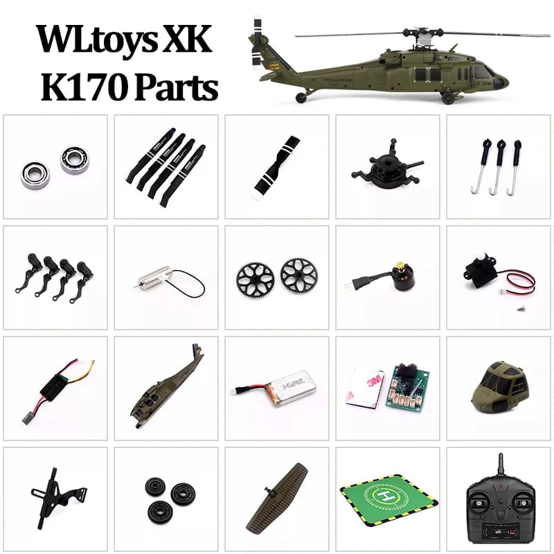 WLtoys XK K170 Parti pagaia/cuscinetto/ingranaggio/motore/motore/ricevitore/servo/piastra trasversale/custodia/ruota/albero principale
