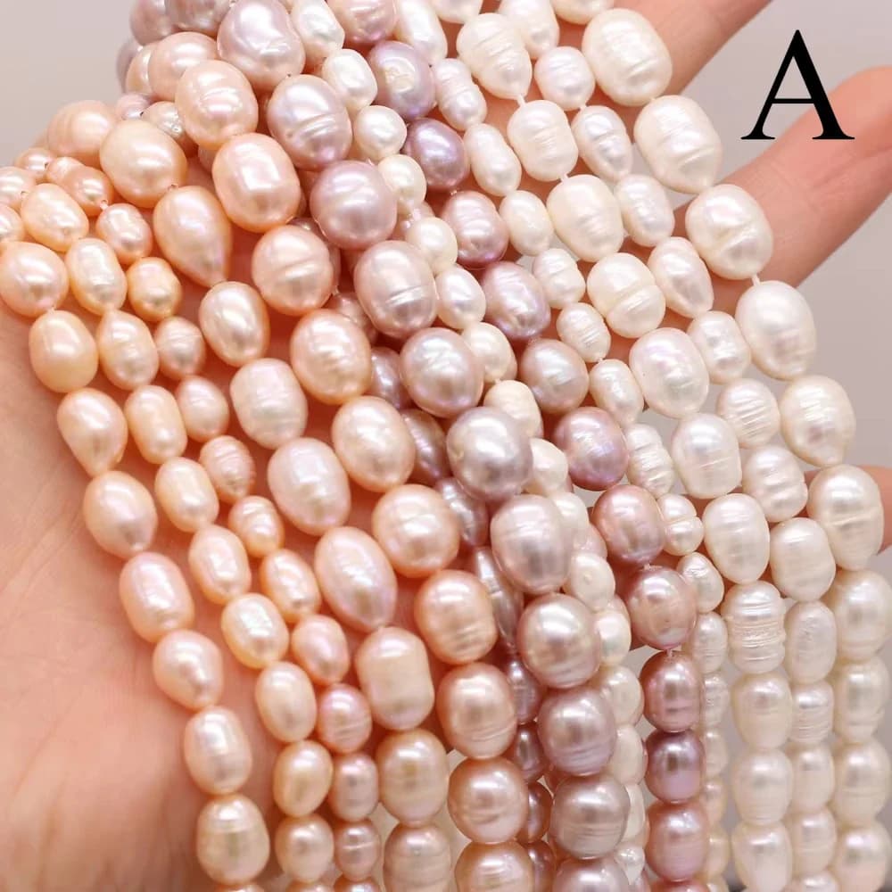 A Natural Freshwater Pearl Rice Shape Pink White Purple Ladies Bead for Jewelry Making DIY Earring Bracelet Necklace Accessories