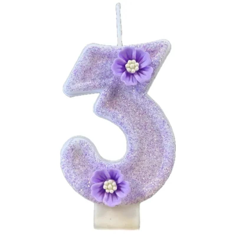 2026 Hot DIY Cute Purple Flowers 3D Number Cake Candles for Birthday Party Decorations Birthday Decoration Cake Decorating Tools