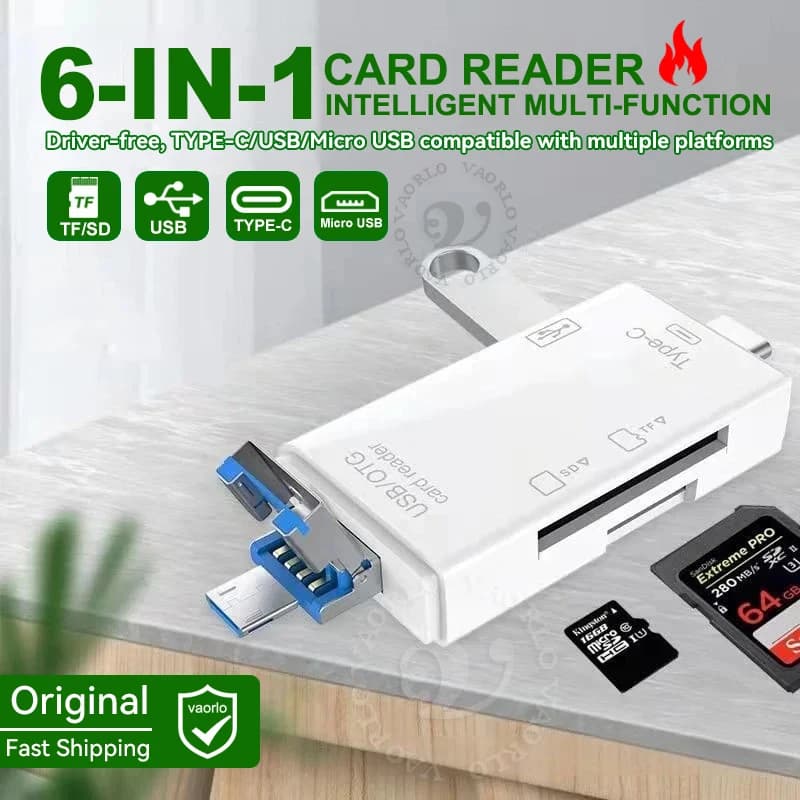 Lettore di schede OTG tipo C SD TF 6 in 1 Adattatore per unità flash micro USB USB 3.0 Trasferimento ad alta velocità da 5 Gbps Lettore di schede multifunzione per accessori per PC e laptop Lettore di schede multifunzi