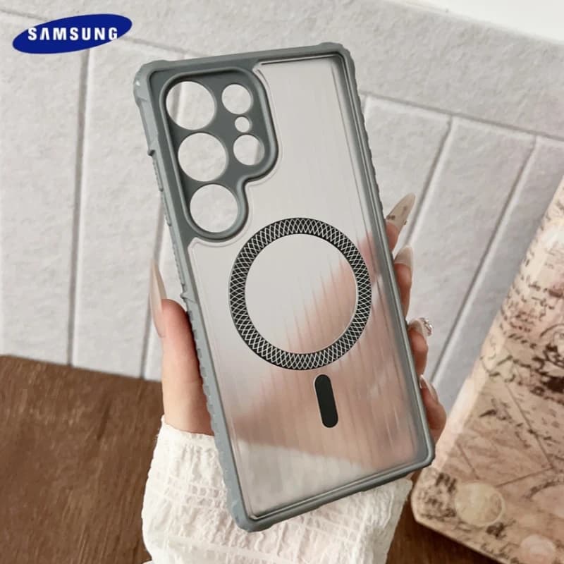 Transparent opaque magnetic case for Samsung Galaxy S25 S24 S23 S22 Ultra Plus Wireless charging vertical cover Magsafe