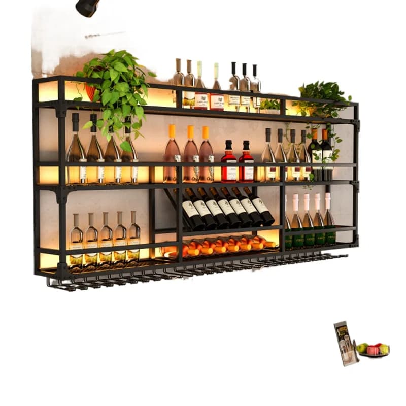 Portabottiglie da parete per bar, armadietto rosso, espositore da appendere alla parete, portaoggetti in vetro