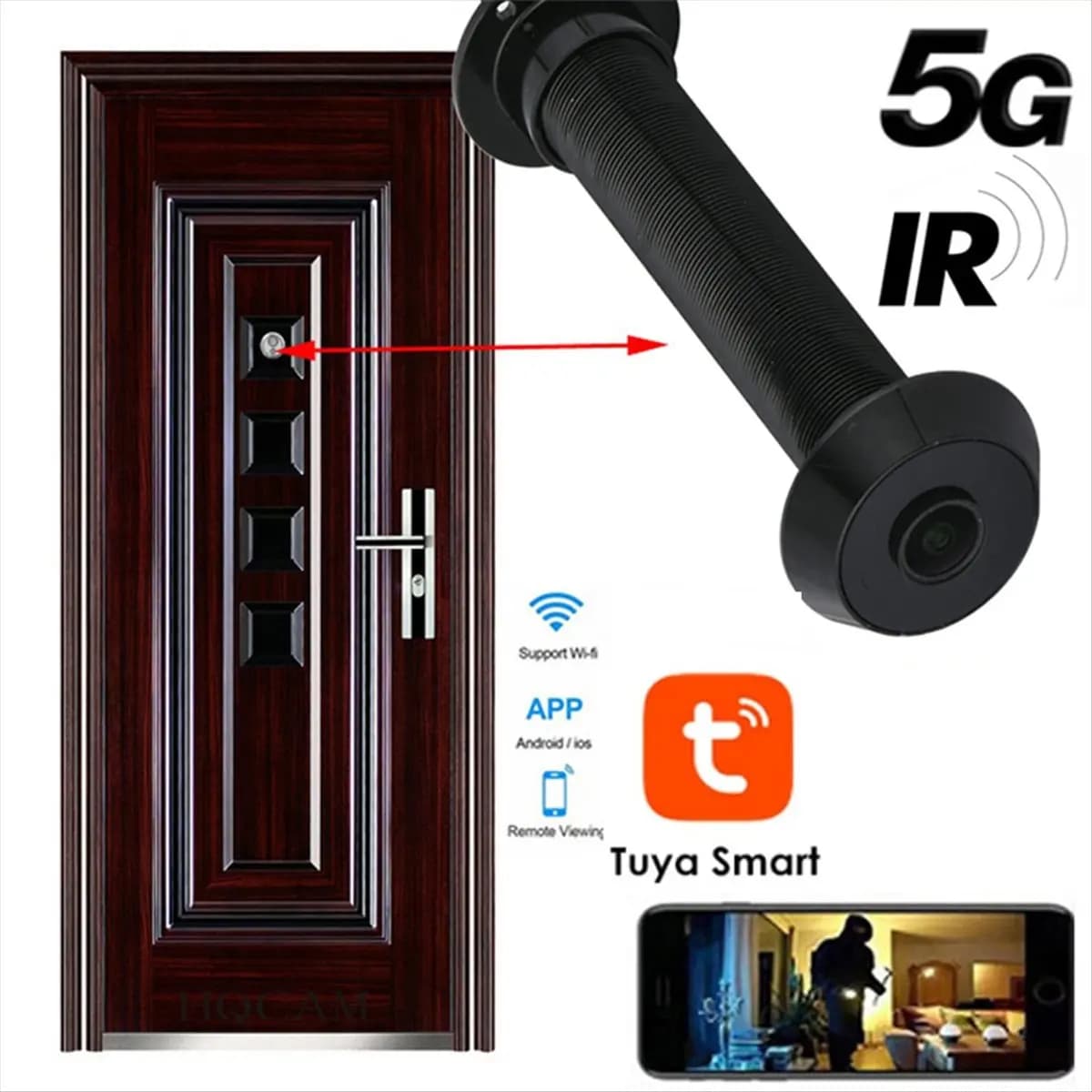 (BAAY) Camera Spioncino Digitale WiFi 1080P Tuya Smart Life with Night Vision IR, Camera per Porta con Spioncino, Spina EU, Nera