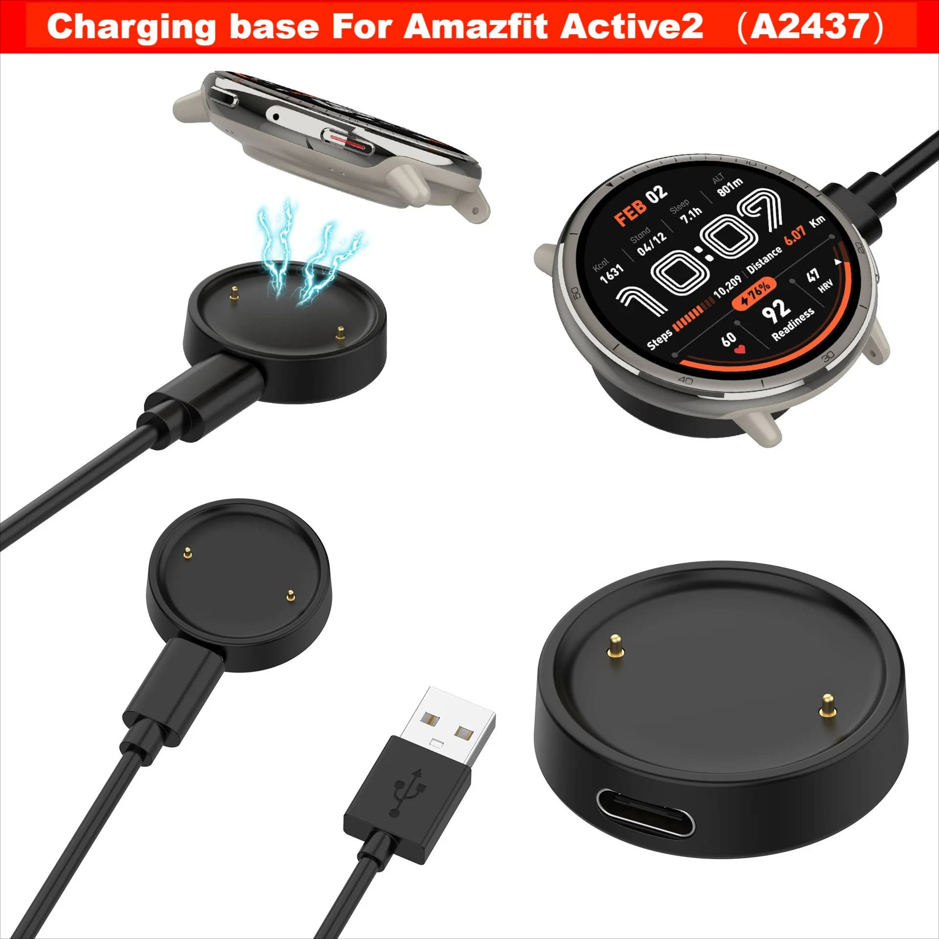 Charging base For Amazfit Active 2 （A2437）smart watches Magnetic charger For Huami Amazfit Active2 BIP6 adapter accessories