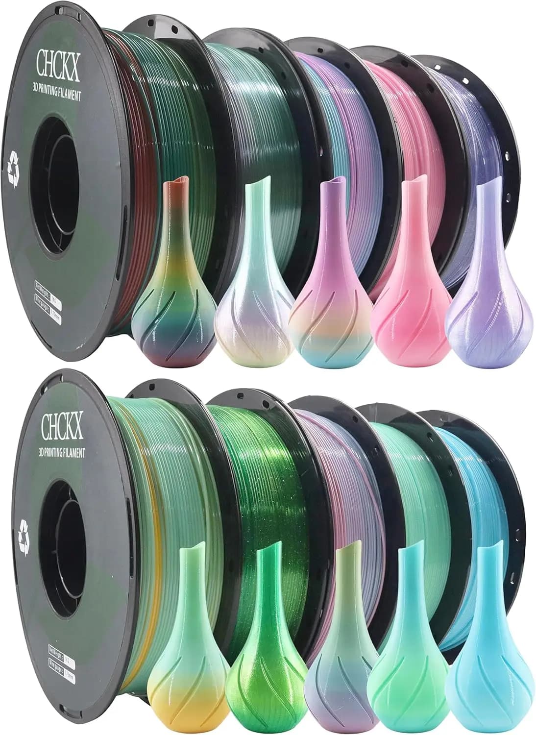 Filamento PETG Rainbow per Stampante 3D, Confezione da 10 Rotoli, Precisione Dimensionale +/- 0,03 mm, Bobina da 1 kg (2,2 libbre), 1,75 mm Compatibile con la Maggior Parte delle Stampanti 3D