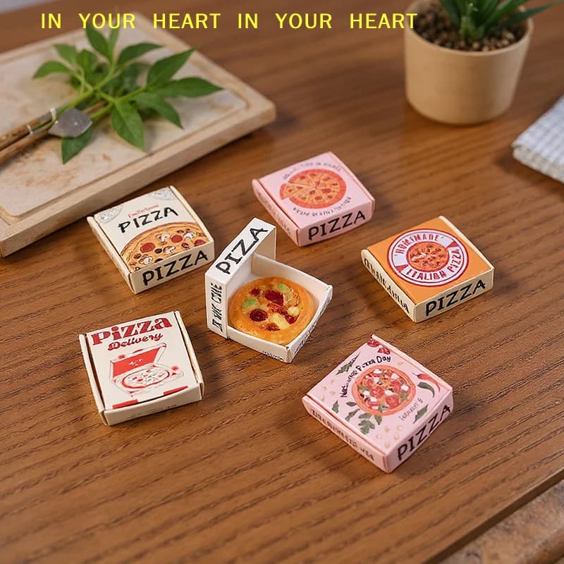 【X】6 pezzi di modelli in miniatura di pizza o scatole per imballaggio per casa delle bambole, decorazioni per la cucina, accessori per casa delle bambole