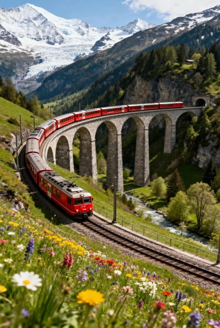 Puzzle da 500/1000 Pezzi, Paesaggio Urbano con Treno Svizzero Rosso su Viadotto, Gioco Educativo per Bambini, Regalo di Natale