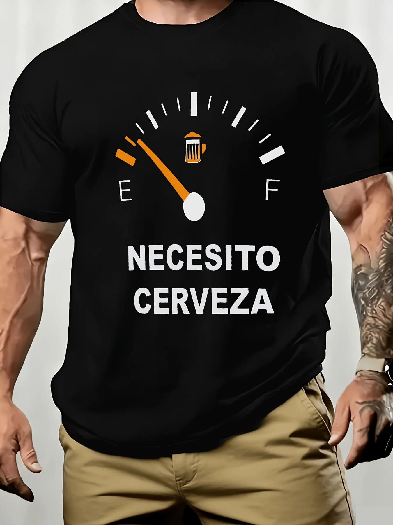 Men's Necesito Cerveza Fuel Gauge Beer Mug Graphic T-Shirt Women Spanish Funny Drinking Humor Casual Unisex Short Sleeve Tee