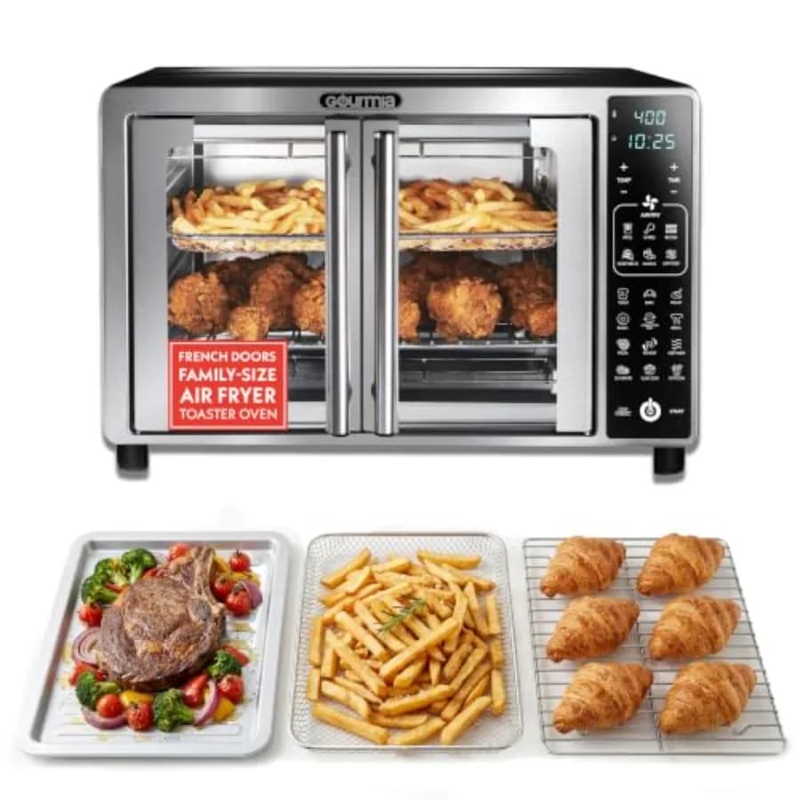 Air Fryer French Door Toaster Oven - 6-Slice Capacity, LED Display with 19 Cooking Presets, Stainless Steel