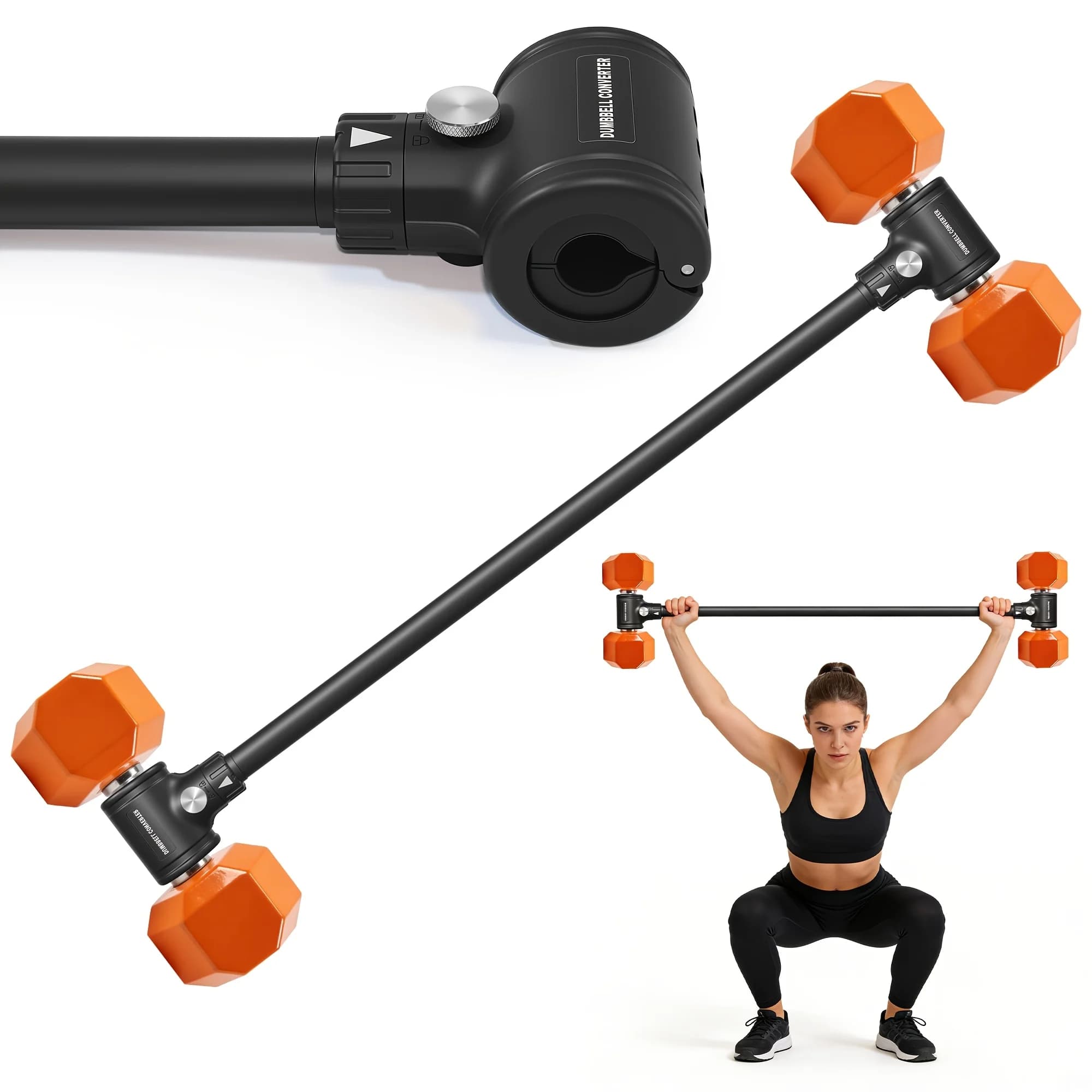 Dumbbell Converter - Converts dumbbells into barbell sets - Dumbbell bar, adjustable and up to 200 lb barbell for home fitness