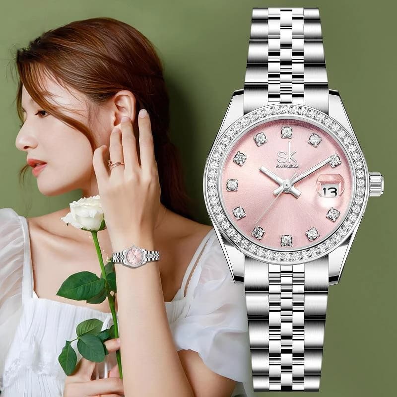 UTHAI CQ484 Orologio da donna alla moda, striscia di acciaio di lusso leggero, orologio al quarzo con diamanti intarsiati impermeabili, regalo squisito dell'orologio