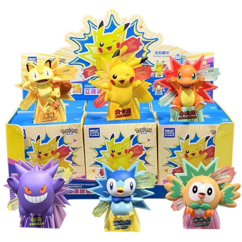 Anime Pokemon Magnetic Tile Figurine Blind Box Action Figures Gengar Charmander Meowth Rowlet Pikachu Model Ornament Toy Gift
