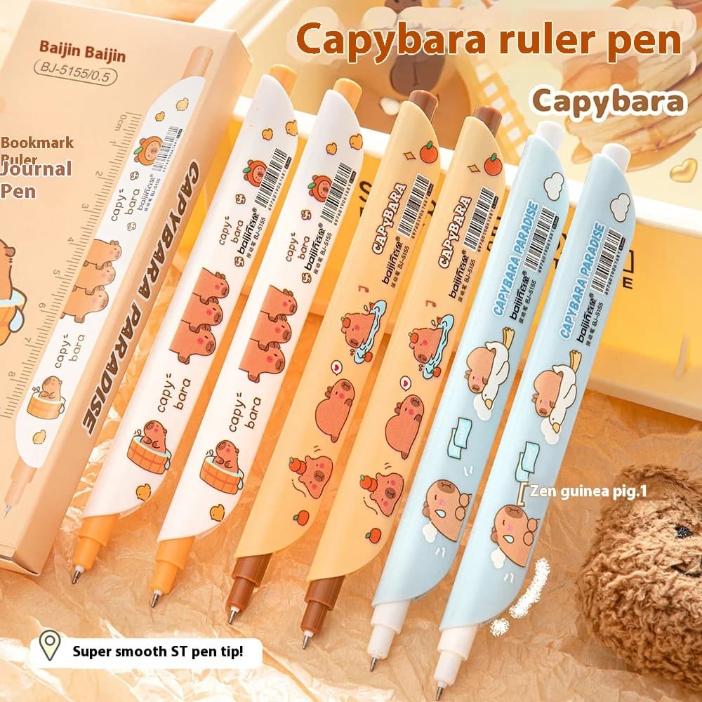 6 pezzi carino Kawaii Capybara forma animale penna gel multifunzione segnalibro righello firma penne per scrittura forniture per ufficio scolastico regalo