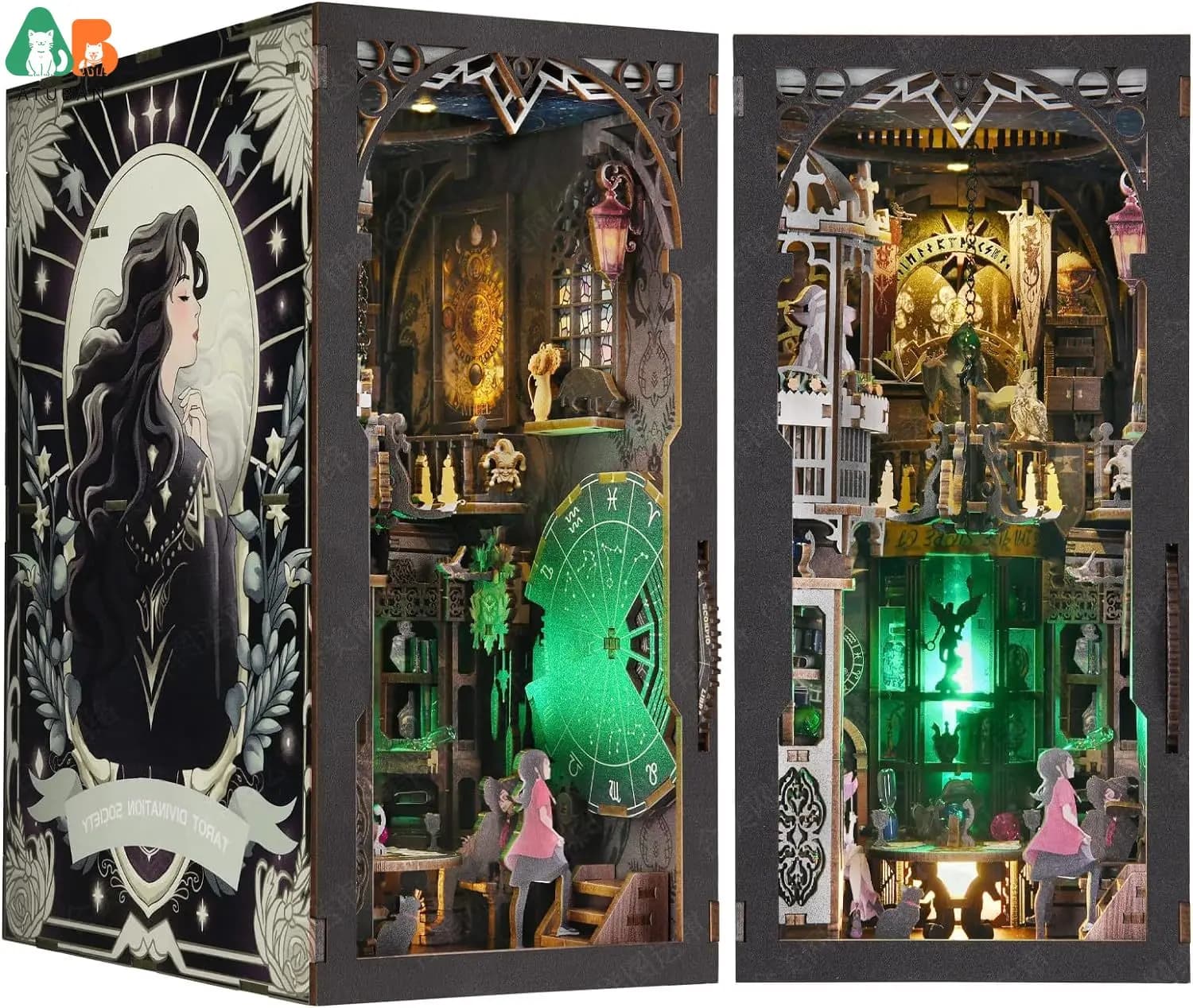 Kit angolo libro fai da te, Puzzle in legno 3D Kit casa in miniatura fai da te per la decorazione dell'inserto della libreria, scaffale per libri magico