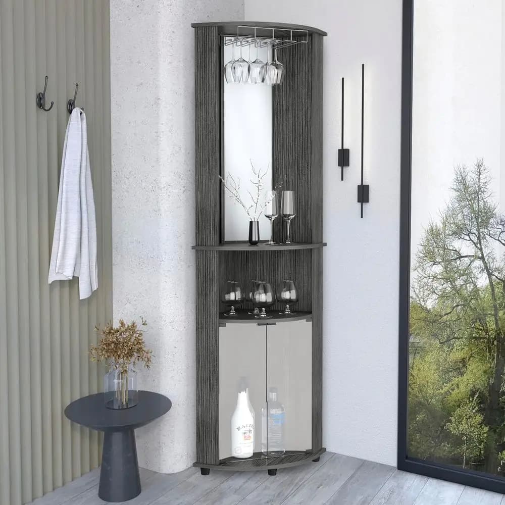 Mobile Bar Armhouse Brown da 75 cm con Scaffale e Porta in Vetro per Conservazione Liquori Domestici