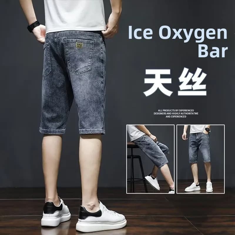 Pantaloncini Casual da Uomo in Denim Sottile, Estivi, a Gamba Dritta, Lunghezza al Ginocchio, Jeans Trendy in Cotone 100% Confortevoli