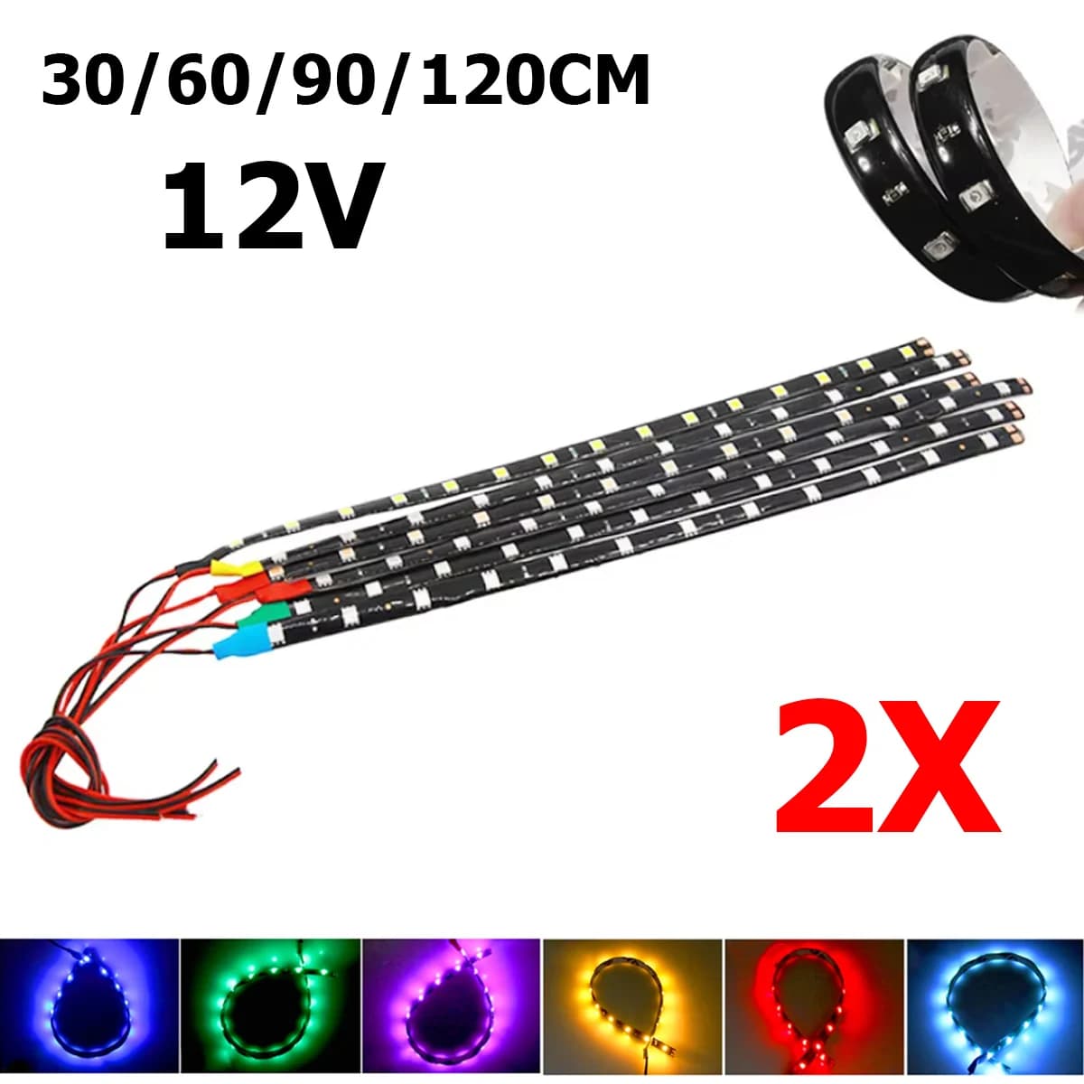 2PCS 30/60/90/120cm Bendable LED Strip Neon Light DRL SMD2835 Headlight Atmosphere 12V Exterior For Motorcycle Waterproof