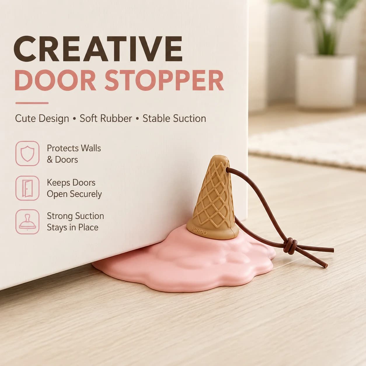 1PC Ice Cream Shape Suction Cup Door Stopper Detachable Hangable Anti Collision Pad Door Handle Protector for Home Decor