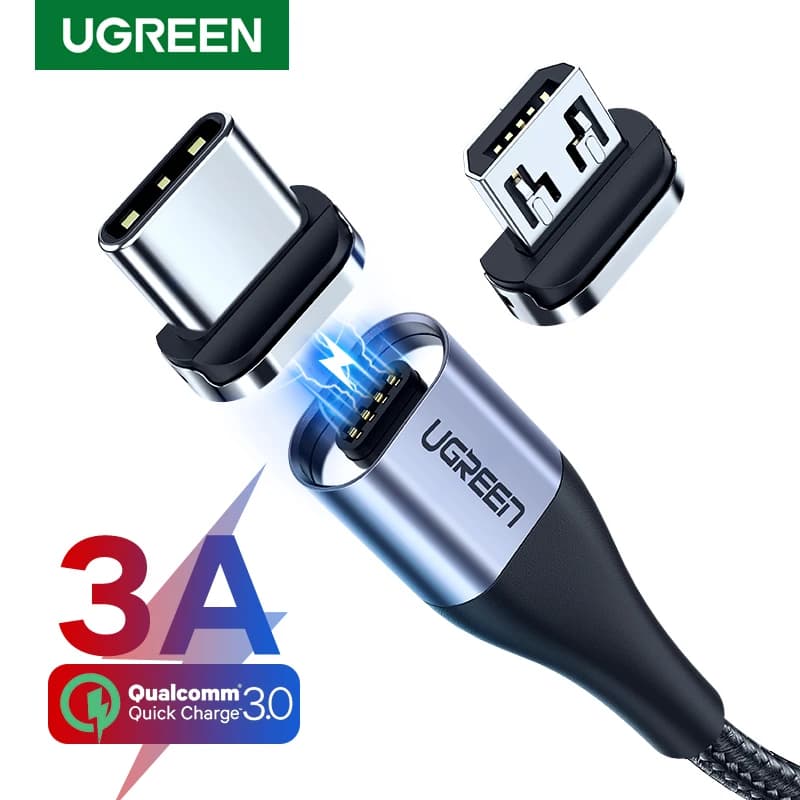 Ugreen cavo magnetico tipo C 3A cavo dati di ricarica Micro USB veloce per Samsung Xiaomi magnete caricatore USB C cavo USB per telefono cellulare