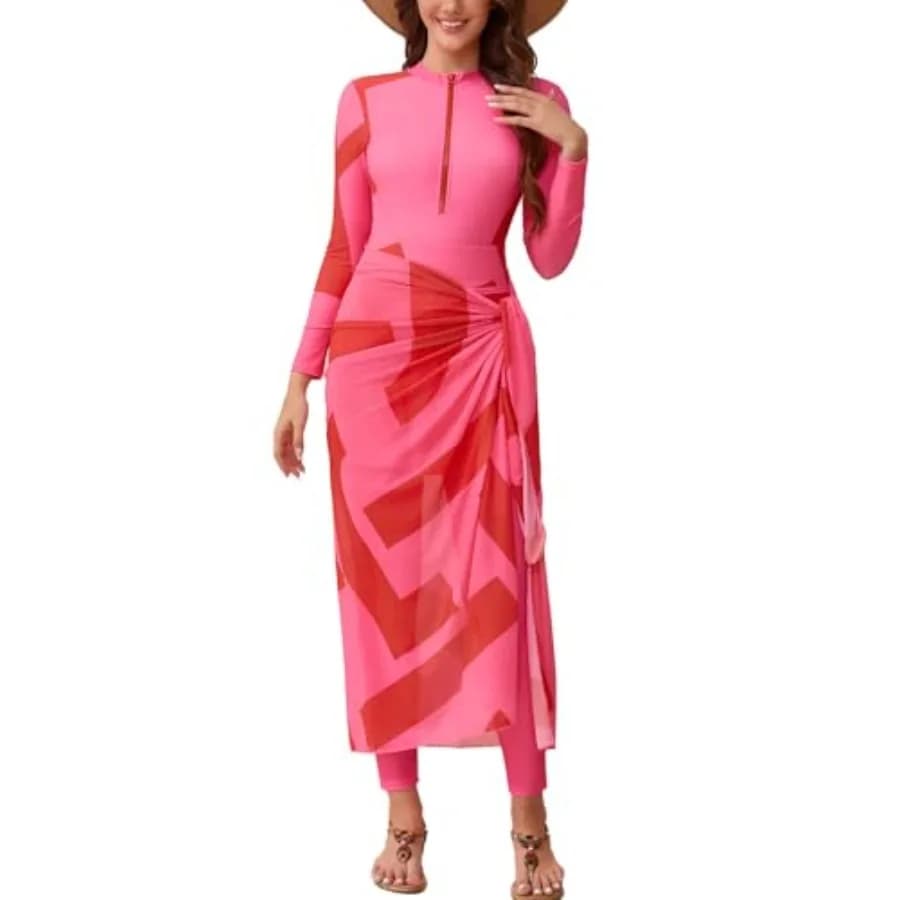 Costume da bagno burkini per donne musulmane per nuoto e surf: set da 5 pezzi con protezione UV completa, costume da bagno, muta e cappuccio.
