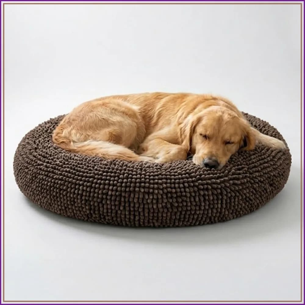 Soft Donut Dog Bed for Pets, Chenille, Washable & Dryer Safe, Brown Large (40"x40")